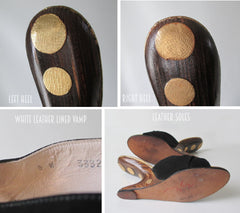 Vintage 60's Black & Gold Polka Dot Floating Cantilever Heels / Shoes 9 - Bombshell Bettys Vintage