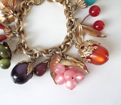 Vintage Napier Moonglow Fruit Salad Charm Braclet - Bombshell Bettys Vintage
