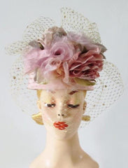 Vintage WHITTALL & SHON Pink Roses Gold Net Veil Pillbox Hat - Bombshell Bettys Vintage
