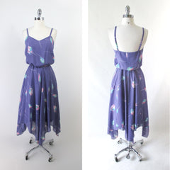 Vintage 70's Chiffon Dagger Hem Disco Dress S