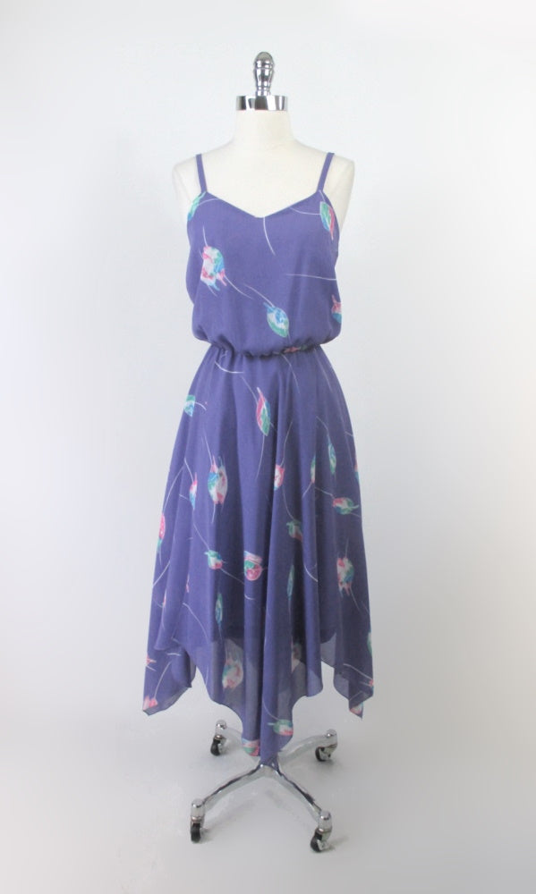 Vintage 70's Chiffon Dagger Hem Disco Dress S