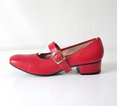 Vintage 60's Red Patent Mary Jane Square Dance Shoes In Box 8 1/2 - Bombshell Bettys Vintage