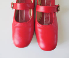 Vintage 60's Red Patent Mary Jane Square Dance Shoes In Box 8 1/2 - Bombshell Bettys Vintage