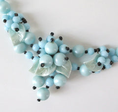 Vintage West Germany Blue Glass Bead Cluster Necklace Choker - Bombshell Bettys Vintage