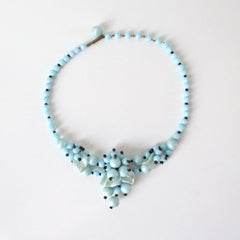Vintage West Germany Blue Glass Bead Cluster Necklace Choker - Bombshell Bettys Vintage