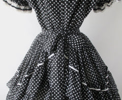 Vintage Black & White Full Circle Skirt Square Dance / Dolly Dress M