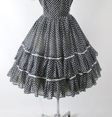 Vintage Black & White Full Circle Skirt Square Dance / Dolly Dress M