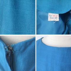 Vintage 60s Blue Dual Split Skirt Party Dress S
