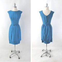 Vintage 60s Blue Dual Split Skirt Party Dress S