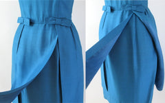 Vintage 60s Blue Dual Split Skirt Party Dress S