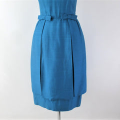 Vintage 60s Blue Dual Split Skirt Party Dress S