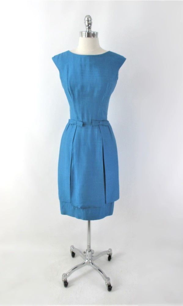 Vintage 60s Blue Dual Split Skirt Party Dress S