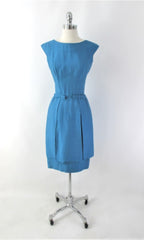 Vintage 60s Blue Dual Split Skirt Party Dress S