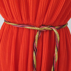 Vintage 70s Orange Accordion Pleat Disco Maxi Dress M