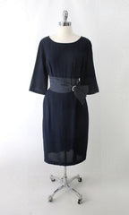 Vintage 50s Navy Blue Polka Dot Party Dress XL