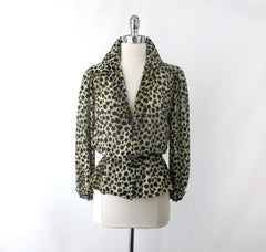 Vintage 70's Semi Sheer Leopard Blouse Top M