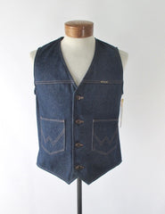 Mens Vintage 70s Wrangler Blue Denim Vest M