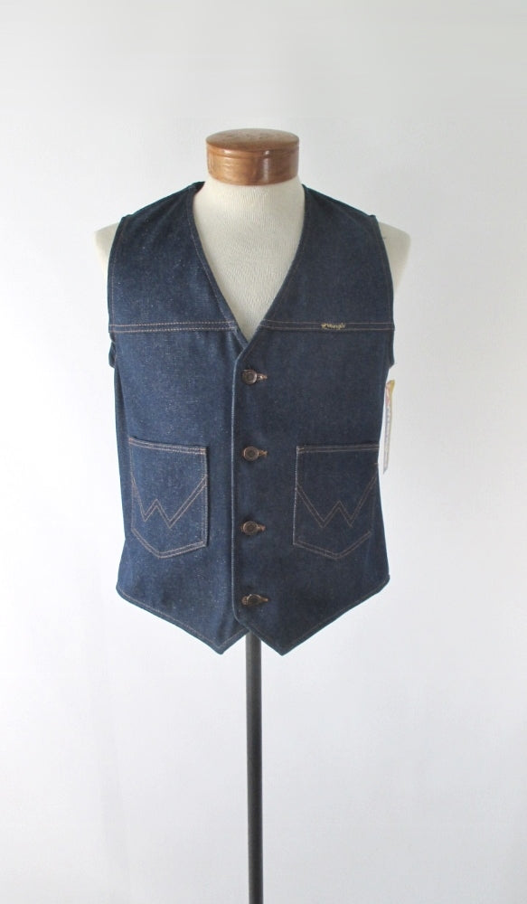 Mens Vintage 70s Wrangler Blue Denim Vest M