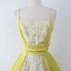 Vintage 50s Sunny Yellow & Lace Lilli Diamond Party Dress XS