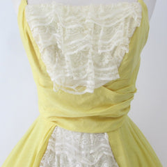 Vintage 50s Sunny Yellow & Lace Lilli Diamond Party Dress XS