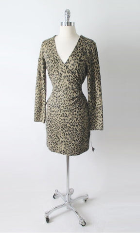 Vintage 80's 90s Fredericks Soft Leopard Bodycon Dress M