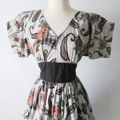 vintage 80s full skirt kimono sleeve tea dress bodice sleeves