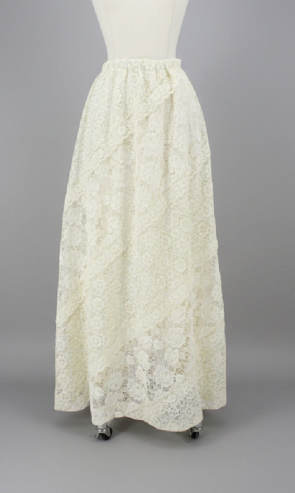 Vintage 70's Antique White Lace Bohemian Maxi Skirt • One size