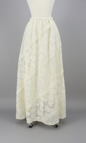 Vintage 70's Antique White Lace Bohemian Maxi Skirt • One size
