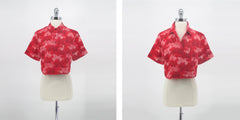 Vintage 60s Red Novelty Print Fire Engine Top Shirt L