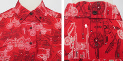 Vintage 60s Red Novelty Print Fire Engine Top Shirt L
