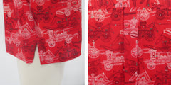 Vintage 60s Red Novelty Print Fire Engine Top Shirt L