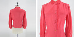 Vintage 50s Salmon Pink Ruffled Blouse Top M