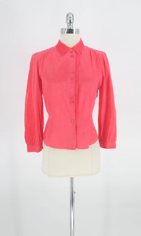 Vintage 50s Salmon Pink Ruffled Blouse Top M