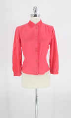 Vintage 50s Salmon Pink Ruffled Blouse Top M