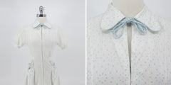 Vintage 50s White & Blue House Dress / Dressing Gown S