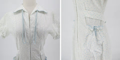 Vintage 50s White & Blue House Dress / Dressing Gown S