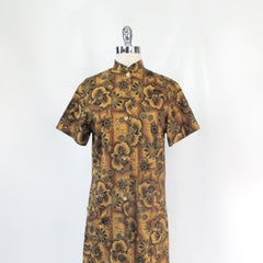 Vintage 60s 50s Golden Floral Hawaiian Shirt | Tea Timer Shift Dress M S