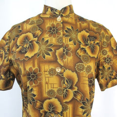 Vintage 60s 50s Golden Floral Hawaiian Shirt | Tea Timer Shift Dress M S