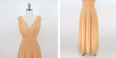 Vintage 60s Peach Organza Maxi Party Dress XS