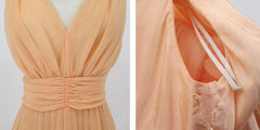 Vintage 60s Peach Organza Maxi Party Dress XS