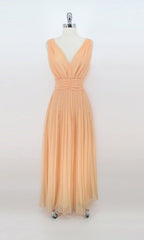 Vintage 60s Peach Organza Maxi Party Dress XS