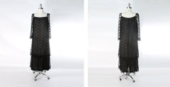 Vintage 70s Black Illusion Lace Evening Maxi Dress Marita by Anthony Muto L