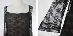 Vintage 70s Black Illusion Lace Evening Maxi Dress Marita by Anthony Muto L
