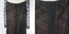 Vintage 70s Black Illusion Lace Evening Maxi Dress Marita by Anthony Muto L
