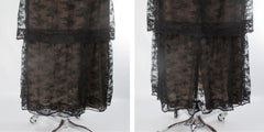Vintage 70s Black Illusion Lace Evening Maxi Dress Marita by Anthony Muto L