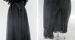 vintage 70s black ruffle lace maxi dress gown Mexico details
