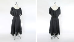 vintage 70s black ruffle lace maxi dress gown Mexico back