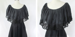 vintage 70s black ruffle lace maxi dress gown Mexico bodice