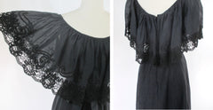 vintage 70s black ruffle lace maxi dress gown Mexico lace
