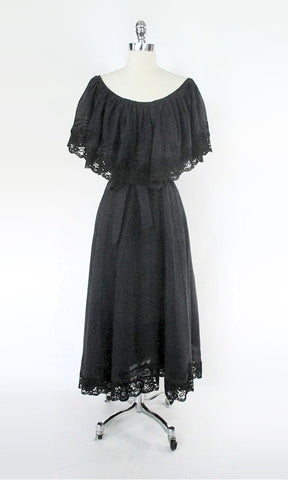 Vintage 70s Full Length Ruffled Dress XL